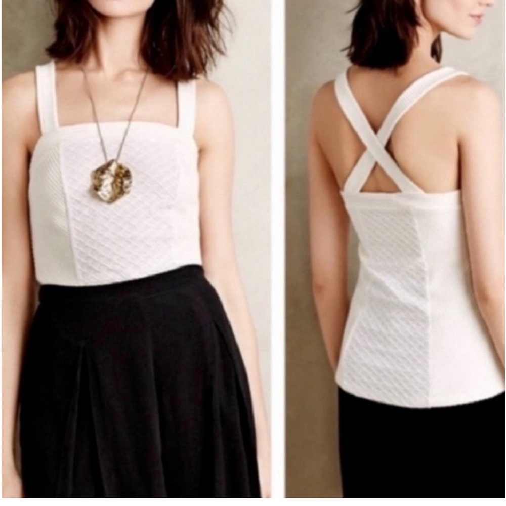Anthropology Deletta Gavi Ivory Textured Racer Back Tank Top Blouse Medium New